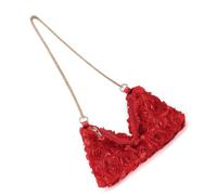 Qsvbeeqj Sac de soirée en satin avec sangle de chaîne, motif fleur de rose, pochette à paillettes, sac à main pour femme, mariage, bal de fin d'année, pochette de nuit, Rouge, One Size