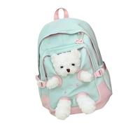 Qsvbeeqj Sac d'école motif ours de dessin animé pour adolescents - Sac à dos tendance pour ordinateur portable - Tissu en nylon - Plusieurs poches fonctionnelles pour campus - Léger et pratique, D