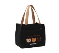 Qsvbeeqj Sac d'épicerie en toile avec motif ours brodé, réutilisable, compartiment spacieux, poignées souples, indispensable pour les déplacements, Noir , One Size