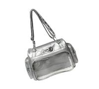 Qsvbeeqj Style scolaire japonais PU Sac à bandoulière pour les fans d'anime avec plusieurs poches Sacs à bandoulière Sac à dos mode pour étudiants Sac d'accessoires de mode, Argent (Silver)