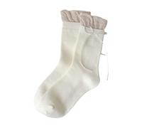 Qsvbeeqj Styles de ballet Contraste Couleur Volant Top Faux 2Piece Veau Chaussettes Pour Femmes Esthétique Ruban Flocons Accent Tube Moyen Chaussettes Femme, Blanc, Taille Unique