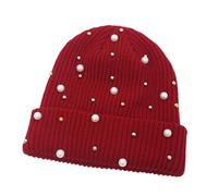 Qsvbeeqj Sweet Adult Hat Autumn Headdress Handmade Knitted Hat Vintage Warm Girls for Outdoor Adventures Fashion Pearls, Date rouge., Taille unique