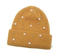 Qsvbeeqj Sweet Adult Hat Autumn Headdress Handmade Knitted Hat Vintage Warm Girls for Outdoor Adventures Fashion Pearls, Jaune, taille unique