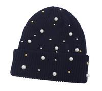Qsvbeeqj Sweet Adult Hat Autumn Headdress Handmade Knitted Hat Vintage Warm Girls for Outdoor Adventures Fashion Pearls, Bleu, taille unique