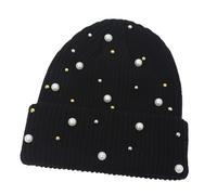 Qsvbeeqj Sweet Adult Hat Autumn Headdress Handmade Knitted Hat Vintage Warm Girls for Outdoor Adventures Fashion Pearls, Noir/blanc, taille unique