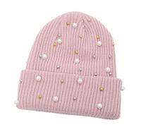 Qsvbeeqj Sweet Adult Hat Autumn Headdress Handmade Knitted Hat Vintage Warm Girls for Outdoor Adventures Fashion Pearls, A, taille unique