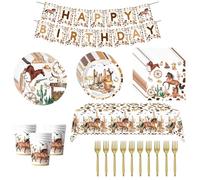 Qsvbeeqj Vaisselle de fête sur le thème des chevaux Assiettes en papier Serviettes Fournitures d'anniversaire Thème sauvage