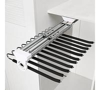 QSVPWNCBN Porte-Pantalons rétractable, Tringle de Rangement Extensible à 11/22 Bras, Double Rail de Guidage Silencieux, Organiseur de Pantalons à Montage supérieur, Design Compact, Noir, 34,5 x 41 cm