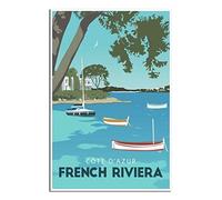 QSWSW Azure Coast French Riviera Poster de voyage vintage sur toile Poster Cadeau Décoration murale Poster moderne Famille, 12x18inchs(30x45cm)