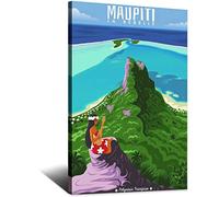QSWSW Maupiti Affiche de voyage vintage en Polynésie Française Fille Art sur toile Poster Cadeau Décoration murale Art Peinture Affiches Moderne Famille