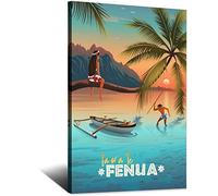 QSWSW Poster de voyage vintage Tahiti en Polynésie française Coucher de soleil sur toile Art Poster Cadeau Décoration murale Art Peinture Affiches modernes Famille
