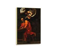 QSX Tableau D'art Baroque Peinture à L'huile du Caravage Inspiration de Saint Matthieu Impression sur Toile Art Mural Pour la Décoration de la Maison 30x48cm Encadré d'or