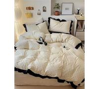 QSYEDR Housse de Couette à Volants à Pois, Parure de Lit 140x200 en Microfibre Douce Lavée pour Chambre à Coucher Housse de Couette Réversible à Volants Français avec Taies d'oreiller et Fermeture É