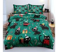 QSYEDR Parure de Lit 240X220 de Noël, Imprimé Chats Mignons, Boules de Noël Et Cadeaux, Réversible, en Microfibre Douce, Idéale pour Les Fêtes d'hiver Et Le Nouvel an. Taille C King.