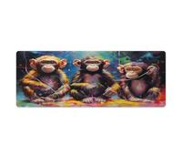 QSYFNBZL Grand Tapis de Souris Motif Trois singes Bords Cousus 30x80cm Tapis de Bureau avec Base en Caoutchouc antidérapante pour Le Bureau et la Maison