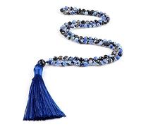 QSYJCCXD 108 Perles Collier de prière Stripe verte naturelle Onyx Stone Bouddha Collier de méditation Femme Men Bijoux Cadeaux, feu bleu foncé