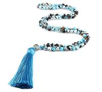 QSYJCCXD 108 Perles Collier de prière Stripe verte naturelle Onyx Stone Bouddha Méditation Collier Femmes Men Bijoux Cadeaux, feu bleu