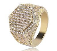 QSYJCCXD 14K Gold Densement Ret Moisanite Anneau, Ring Hexagonal Wide Face Men's Ring, une merveille géométrique pour l'homme moderne, cadeau papa