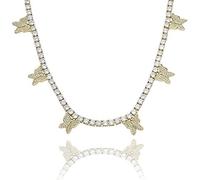 QSYJCCXD 14K Gold Over S925 Bijoux de conception de papillon 3 mm, Collier de tennis féminin micro-alié