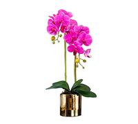 QSYJCCXD 2 têtes Fleurs d'orchidées artificielles avec Vase doré Fleur Artificielle avec Vase Plante de Fleur de Soie truquée phalaenopsis Artificiel pour décoration intérieure, 25,6 "H Table