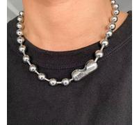 QSYJCCXD 8/10 / 12 mm Chaîne à billes pour hommes en argent frais 316L Collier en acier inoxydable ou bracelet-silver-8 mm-16 pouces ou 40 cm