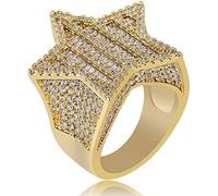 QSYJCCXD Anneau de conception cinq étoiles en or 14K, face large de la bague d'hommes à densément Moisanite, un cadeau stellaire pour les pionniers et les visionnaires, cadeau de la fête des pères