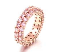 QSYJCCXD Anneau de promesse à double rangée en or 14 carats, bande de mariage Moisanite à coupe ronde pour femmes, joyau romantique