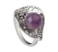QSYJCCXD Anneau réglable pour WOM, texture de feuille incrustée ronde naturel purple amethyst pierre réglable op sonnette arrière anneau de doigt