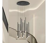 QSYJCCXD Bâtons Noirs LED Chandelier Moderne 12 lumières Long Chandelier Métal Multi Light Plafond Pilte de Lampe Pendante Lumière pour Villa Foyer Hight Plafond - Lumière Blanche