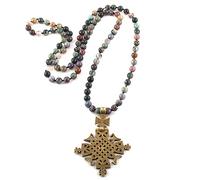 QSYJCCXD Bijoux Naturel Stones Long Noute en métal croix Pendre Collier ethnique, 7100 cm