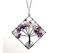 QSYJCCXD Black Tree Life Pendant Quartz Collier Crystal Collier Chakra Gemolstones Copper Wrap Bijoux pour les femmes