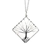 QSYJCCXD Black Tree Life Pendant Quartz Collier Crystal Collier Chakra Gemolstones Copper Wrap Bijoux pour les femmes