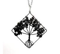 QSYJCCXD Black Tree Life Pendant Quartz Collier Crystal Collier Chakra Gemolstones Copper Wrap Bijoux pour les femmes