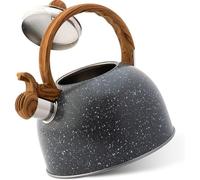 QSYJCCXD Bouilloire à thé Vintage en Acier Inoxydable, Bouilloire à thé sifflante, de qualité culinaire, Motif en Bois, poignée Anti-Chaleur pour l'eau, Le café, Le Lait, Le gaz électrique