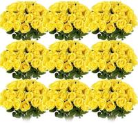 QSYJCCXD Bouquet de Fleurs séchées Exotique Roses attrayantes, 100 Fleurs artificielles, adaptées à la pièce maîtresse de Table de Table de Mariage de la Cuisine de Mariage (Pas de Vase) (Jaune)