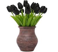 QSYJCCXD Bouquet de Fleurs séchées Exotiques 40 PCS Fleurs artificielles Jaunes ， Fleurs de Tulipes réalistes pour décoration intérieure (Pas de Vase) (Noir)