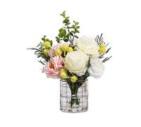 QSYJCCXD Bouquets de Pivoine artificiels à la tête de Fleur Vantage de Fausses Fleurs Plantes en Plastique en Soie avec Vase pour décoration de Maison de Mariage de Mariage Jardin Table Centrale