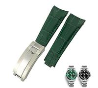 QSYJCCXD Bracelet de montre en cuir de vachette avec extrémité incurvée de 20 mm pour bracelet Submariner Oyster GMT Daytona 116610, 20mm-Silver Buckle