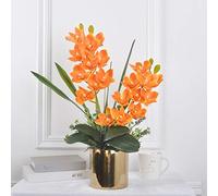 QSYJCCXD Butterfly Orchid Artificial Silk Decorative Fleur avec Vase Fake Bouquet pour la décoration de fête de Mariage à la Maison pour la Table de Bureau de Table de Table (Couleur: Vert)