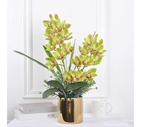 QSYJCCXD Butterfly Orchid Artificial Silk Decorative Fleur avec Vase Fake Bouquet pour la décoration de fête de Mariage à la Maison pour la Table de Bureau de Table de Bureau (Couleur: Blanc)