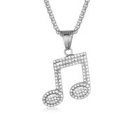 QSYJCCXD Collier Titanium en acier aspirateur Set plaqué or dessin animé Full Diamond Note Pendant Collier pour hommes et femmes Longueur de chaîne 23,62 pouces