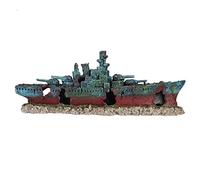 QSYJCCXD Décoration de Bateaux d'épave en résine colorée, modèle de cuirassé coulé pour Le Aquarium, l'ornement d'aquarium avec Plusieurs Trous de cachette, sans matériau sûr, Base élargie pour Un