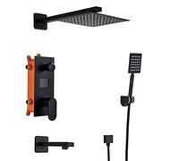 QSYJCCXD Douche Affichage numérique Discus de Douche dissimulé Matt Black Shower Mixer Set with Hand Down and Waterfall Falkfall Douche Pouche, Une couleur-16 Pouces