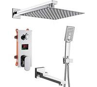 QSYJCCXD Ensemble de robinets de Douche numérique à 3 Voies numériques Pomme de Douche Ultrathin avec Un mixage d'affichage LCD Tap 180 Spout Spout Baign Set Set Ensemble de Douche, Set 12 Pouces-a