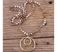 QSYJCCXD Fashion Bohemian Jewelry accessoire 6 mm pierres/cristal noué avec des colliers pendentifs ronds en métal cadeau féminin, beige, 86 cm
