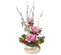 QSYJCCXD Fleurs artificielles avec céramique Vase Silk Fake Flower Plantes Floral Arrangement Floral pour Les centres de Table de Table de Mariage