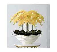 QSYJCCXD Grande orchidée Artificielle avec Vase Blanc décoratif PU phalaenopsis Arrangement de Fleurs artificielles Fausses Plants en Pot Tableaux de Table de Salon décoration intérieure