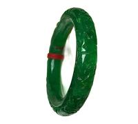 QSYJCCXD Green Jade Brangles à la Main à la Main Fleur Bangle Bracelet Bracelet Bracelet pour Femmes Bracelet Jade Bijoux en Jade (61-62 mm)