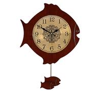 QSYJCCXD Horloge Murale en Forme de Poisson Nouveau Bois Massif de Style Chinois Simple de personnalité Simple de personnalité avec Pendule Silencieux Non coché