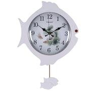 QSYJCCXD Horloge Murale en Forme de Poisson Nouveau Bois Massif de Style Chinois Simple de personnalité Simple de personnalité avec Pendule Silencieux Non coché